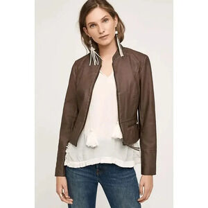 Anthropologie Hei Hei Cropped Moto‎ Jacket Womens Sz XS Brown Vegan Leather
